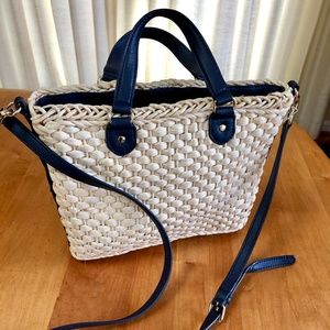 Talbots Straw Purse with Navy Trim - New Condition